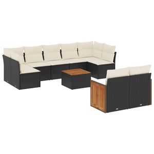 vidaXL Salon de jardin 10 pcs avec coussins noir r&eacute;sine tress&eacute;e