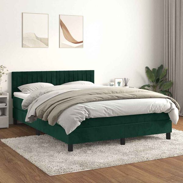 vidaXL Sommier &agrave; lattes de lit et matelas Vert fonc&eacute; 140x200cm Velours