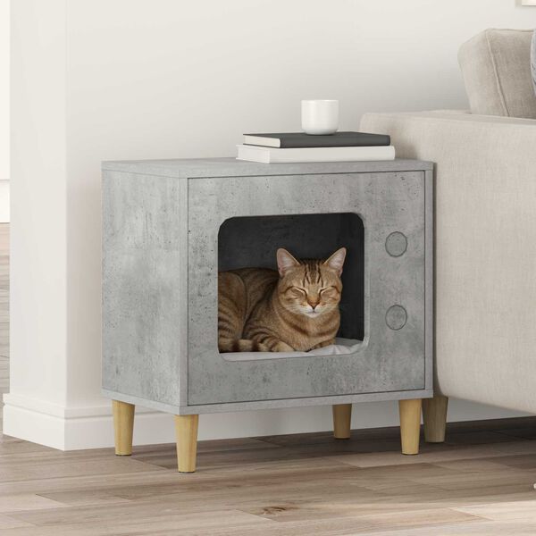 vidaXL Maison pour chat B&eacute;ton 51 x 30 x 52 cm Bois d'ing&eacute;nierie