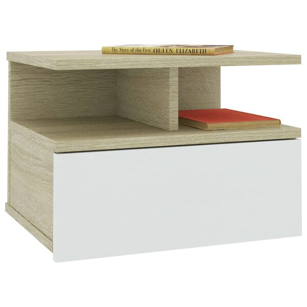 vidaXL Tables de chevet flottantes 2 pcs Blanc et ch&ecirc;ne sonoma