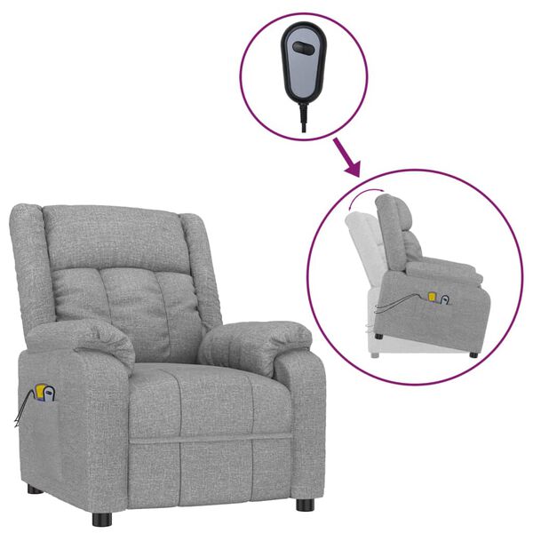 vidaXL Fauteuil de massage inclinable Gris clair Tissu