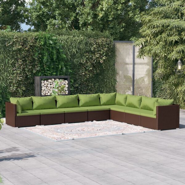 vidaXL Salon de jardin 8 pcs avec coussins r&eacute;sine tress&eacute;e marron