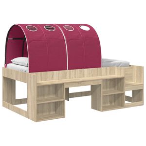 vidaXL Cadre de lit avec tunnel 3 pc Ch&ecirc;ne Sonoma et rouge