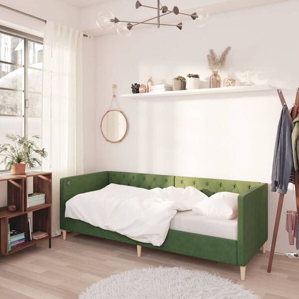 vidaXL Lit avec matelas et &eacute;clairage USB Vert fonc&eacute; Tissu 90x200 cm