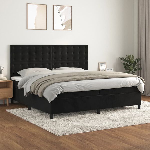 vidaXL Sommier &agrave; lattes de lit et matelas Noir 200x200 cm Velours