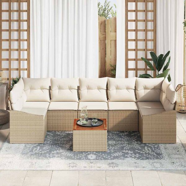 vidaXL Ensemble de canap&eacute; de jardin 8 pcs Beige et blanc