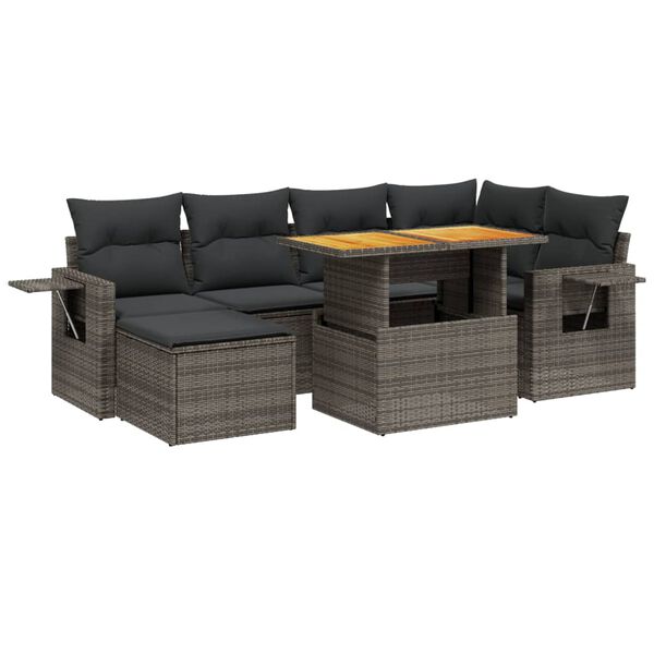 vidaXL Salon de jardin avec coussins 7 pcs gris r&eacute;sine tress&eacute;e