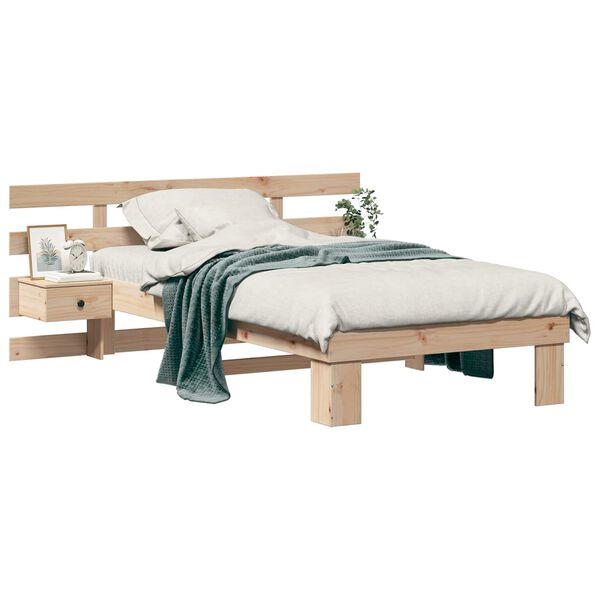 vidaXL Cadre de lit avec t&ecirc;te de lit Marron 80 x 200 cm Pin massif
