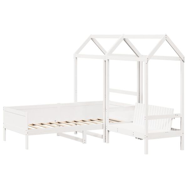 vidaXL Ensemble de lit de jour et de banc avec toit sans matelas blanc