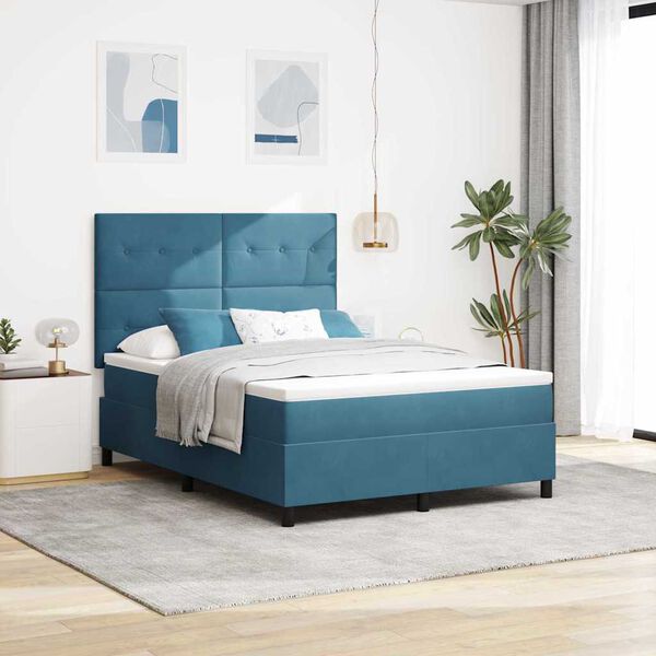 vidaXL Lit &agrave; ressorts avec matelas Bleu fonc&eacute; 160 x 200 cm tissu