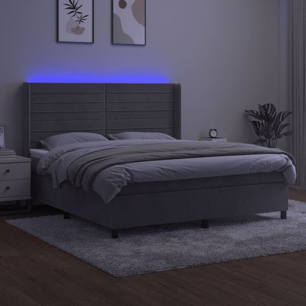 vidaXL Sommier à lattes de lit matelas et LED Gris clair 160x200 cm