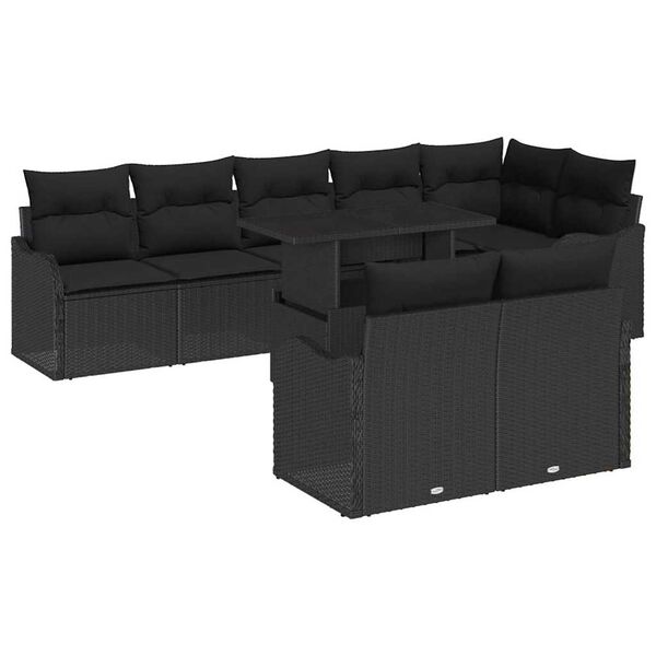 vidaXL Ensemble salon avec coussin 9 pcs Noir Poly rotin