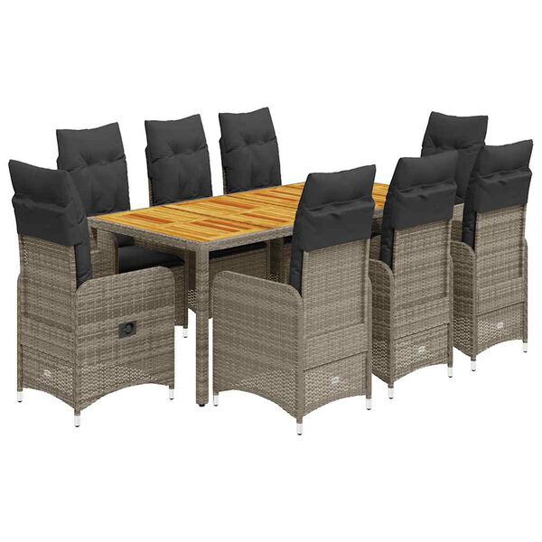 vidaXL Ensemble de bistro de jardin 9 pcs coussins gris poly rotin