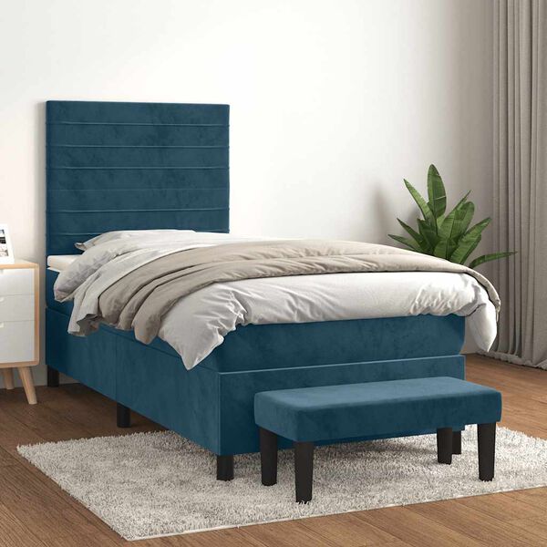 vidaXL Sommier &agrave; lattes de lit avec matelas Bleu fonc&eacute; 90x190 cm