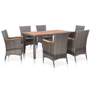 vidaXL Ensemble &agrave; manger de jardin 7 pcs coussins R&eacute;sine tress&eacute;e Gris