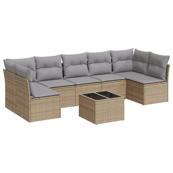 vidaXL Salon de jardin avec coussins 8 pcs beige r&eacute;sine tress&eacute;e