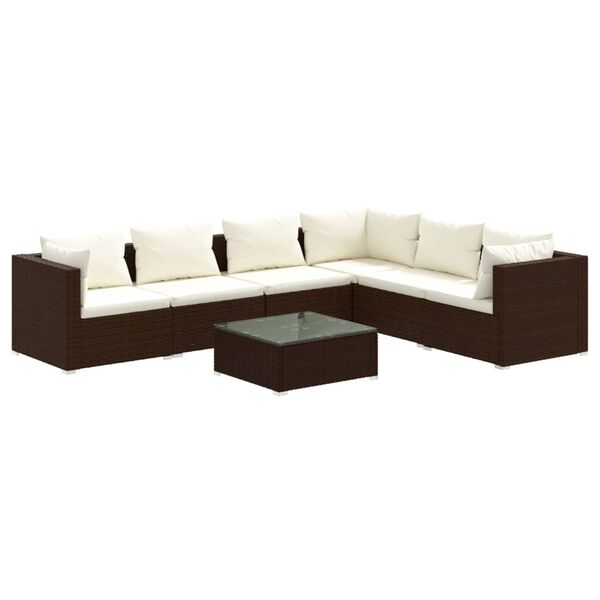 vidaXL Salon de jardin 7 pcs avec coussins R&eacute;sine tress&eacute;e Marron