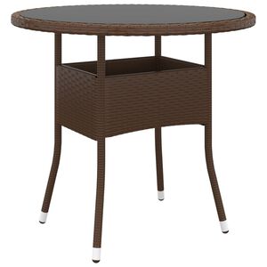vidaXL Table de jardin &Oslash;80x75 cm Verre tremp&eacute;/r&eacute;sine tress&eacute;e Marron
