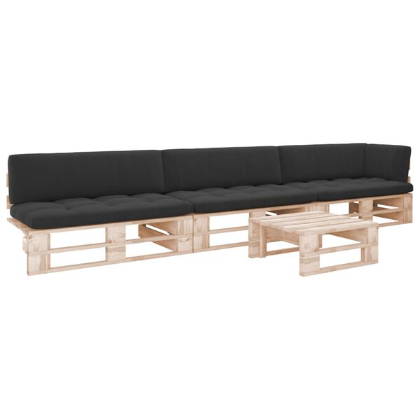 vidaXL Salon de jardin palette 4pcs avec coussins Bois de pin impr&eacute;gn&eacute;