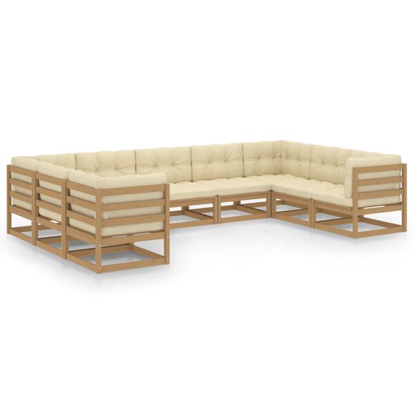 vidaXL Salon de jardin 9 pcs avec coussins Marron miel Bois de pin