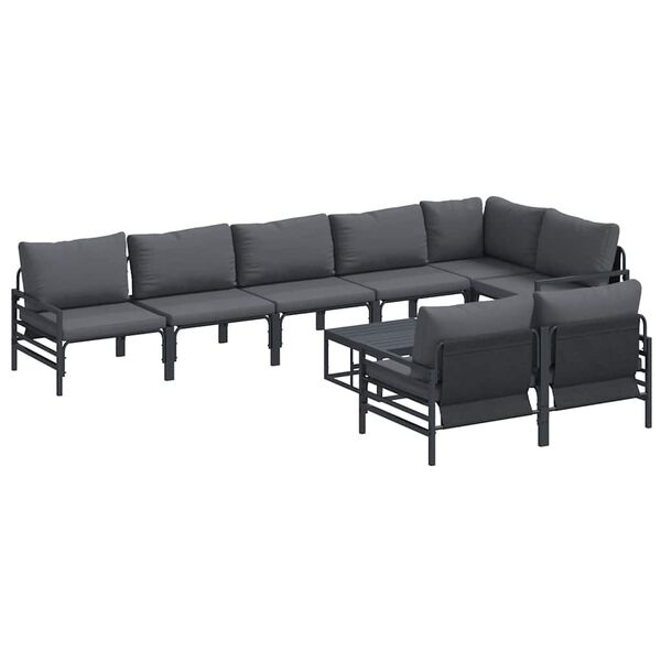 vidaXL Ensemble de canap&eacute; de jardin avec coussin 9 pcs Noir Acier