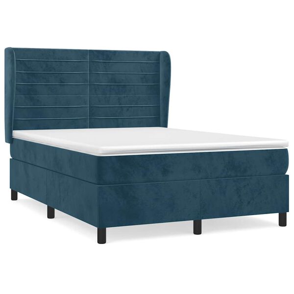 vidaXL Sommier &agrave; lattes de lit et matelas Bleu fonc&eacute; 140x190cm Velours