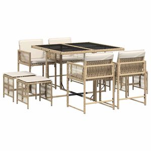 vidaXL Ensemble &agrave; manger de jardin et coussins 9 pcs beige Poly rotin