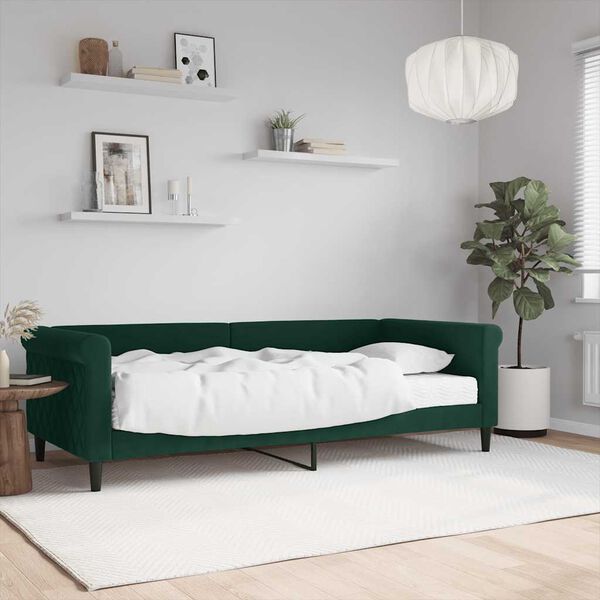 vidaXL Lit de jour avec matelas vert fonc&eacute; 90x200 cm velours