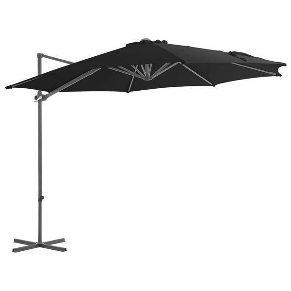 vidaXL Parasol de jardin en porte-&agrave;-faux avec m&acirc;t en acier noir 300 cm
