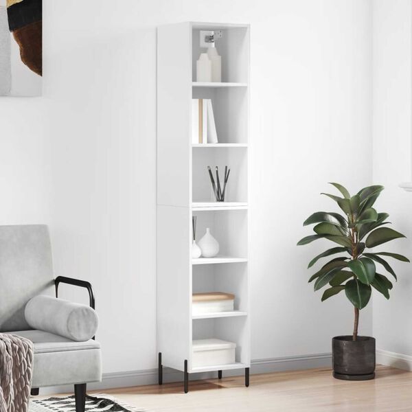 vidaXL Buffet haut Blanc brillant 34,5x32,5x180 cm Bois d'ing&eacute;nierie