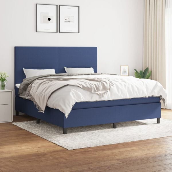 vidaXL Sommier &agrave; lattes de lit avec matelas Bleu 160x200 cm Tissu