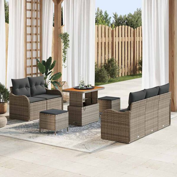 vidaXL Ensemble de canap&eacute; de jardin avec coussin 8 pcs Gris polyrotin