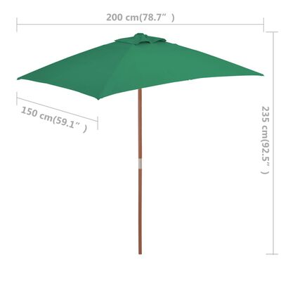 vidaXL Parasol d'extérieur avec mât en bois 150x200 cm vert