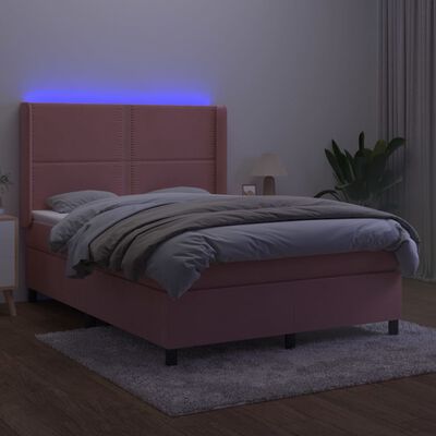 vidaXL Sommier à lattes de lit matelas et LED Rose 140x200 cm Velours