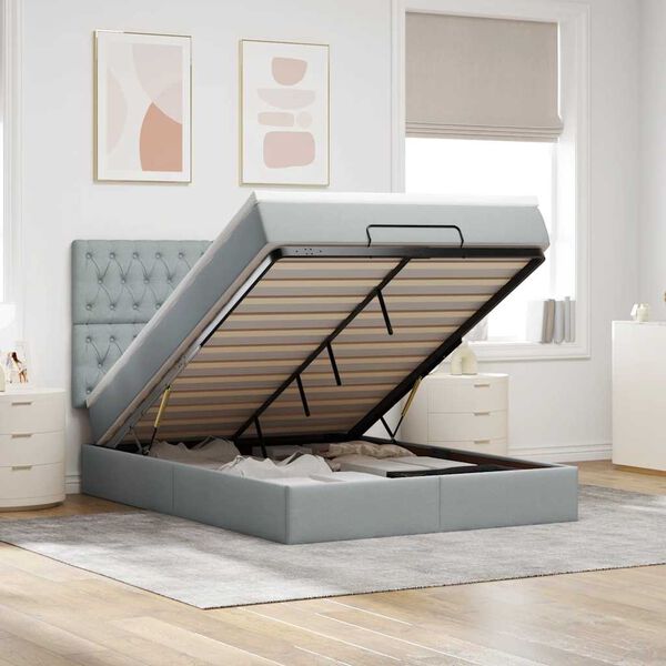 VidaXL Cadre de lit ottoman et matelas gris clair 140x190 cm tissu