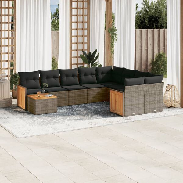 vidaXL Salon de jardin avec coussins 10 pcs gris r&eacute;sine tress&eacute;e