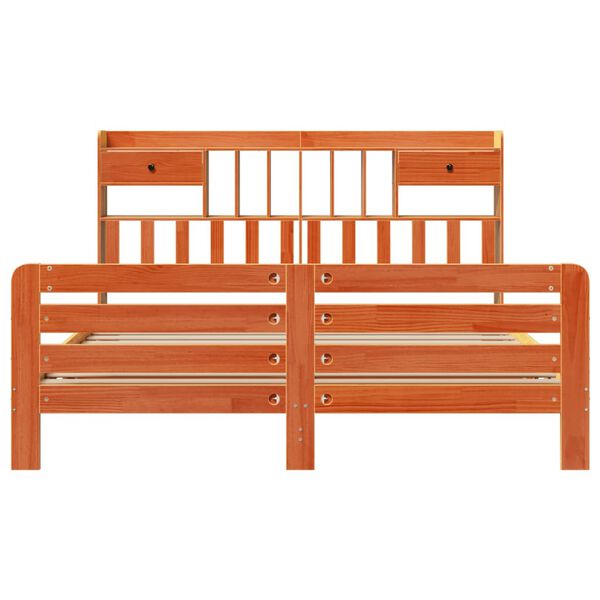 vidaXL Lit biblioth&egrave;que sans matelas cire marron 200x200 cm pin massif