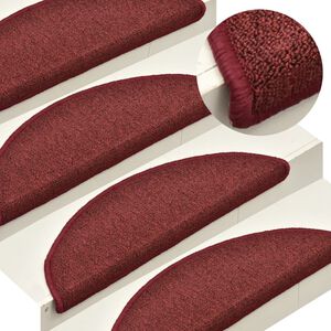 vidaXL Tapis d'escalier 15 pi&egrave;ces 56 x 17 x 3 cm Bordeaux Demi-rond