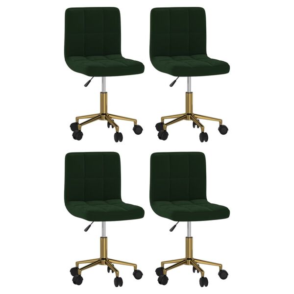 vidaXL Chaises pivotantes &agrave; manger lot de 4 vert fonc&eacute; velours