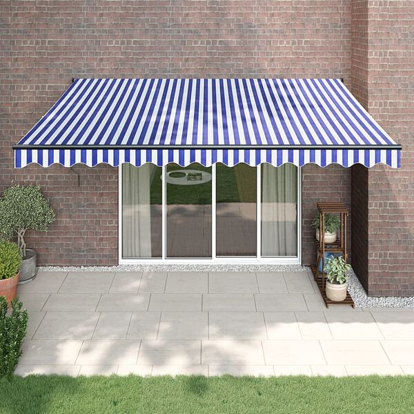vidaXL Auvent r&eacute;tractable bleu et blanc 4x3 m tissu et aluminium