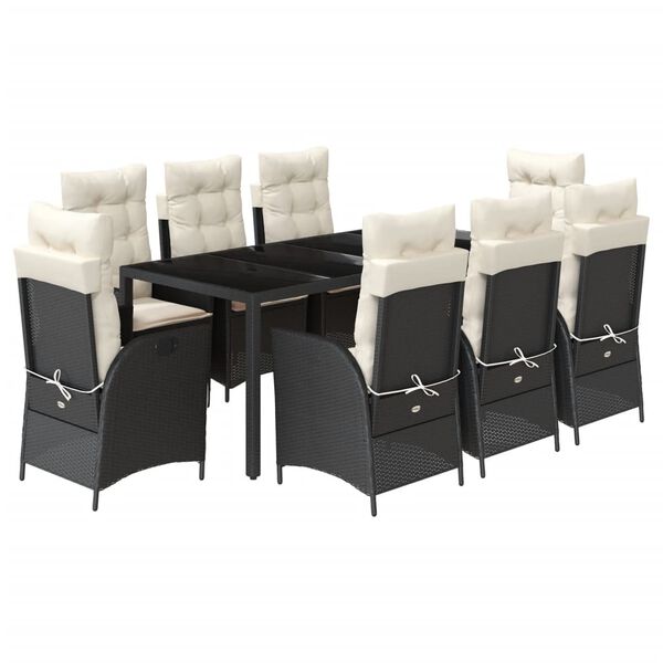 vidaXL Ensemble &agrave; manger de jardin 9pcs coussins noir r&eacute;sine tress&eacute;e