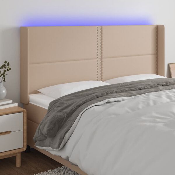 vidaXL T&ecirc;te de lit &agrave; LED Cappuccino 203x16x118/128 cm Similicuir