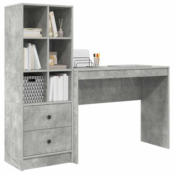 vidaXL Bureau avec tiroir 2 pcs Gris b&eacute;ton