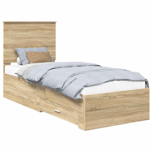 vidaXL Cadre de lit avec tiroir Sonoma Ch&ecirc;ne et Argent 70 x 190 cm