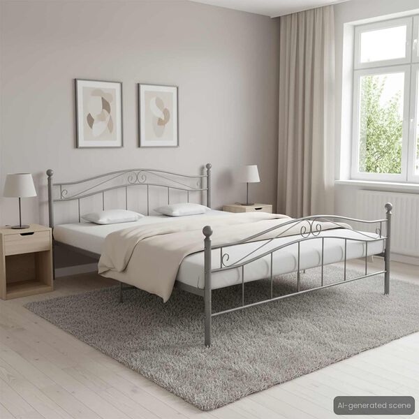 vidaXL Cadre de lit sans matelas gris m&eacute;tal 160x200 cm