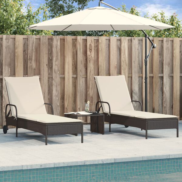 vidaXL Chaises longues avec coussins lot de 2 noir r&eacute;sine tress&eacute;e