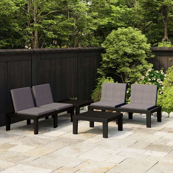 vidaXL Salon de jardin 4 pcs avec coussins Plastique Gris