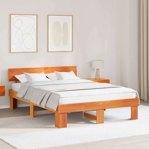 vidaXL Cadre de lit avec t&ecirc;te de lit Brun cire 150 x 200 cm Pin massif
