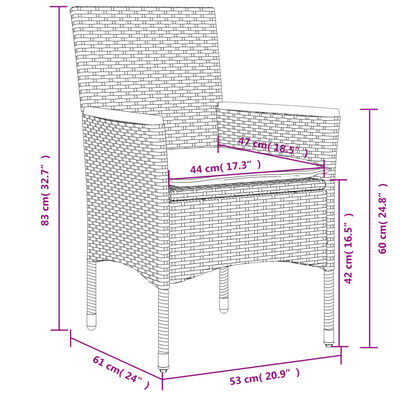 vidaXL Ensemble à manger de jardin et coussins 3 pcs beige rotin verre