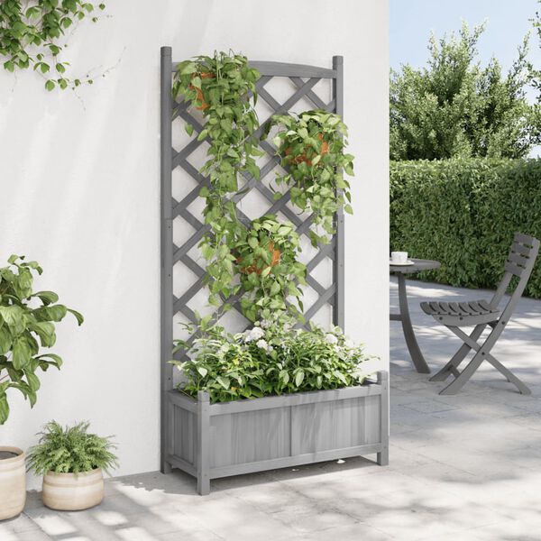 vidaXL Jardini&egrave;re avec treillis gris bois massif de sapin